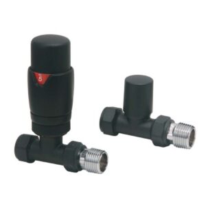 Elijah Black Straight Thermostatic Radiator Valve Set