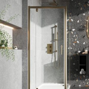Elijah Aqua Brushed Brass 800mm Shower Pivot Door