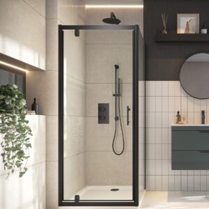 Elijah Aqua Matt Black 900mm Shower Pivot Door