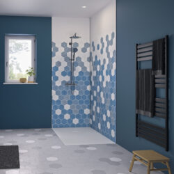 Kinewall Blue Monochrome Hexagon Shower Wall Panel