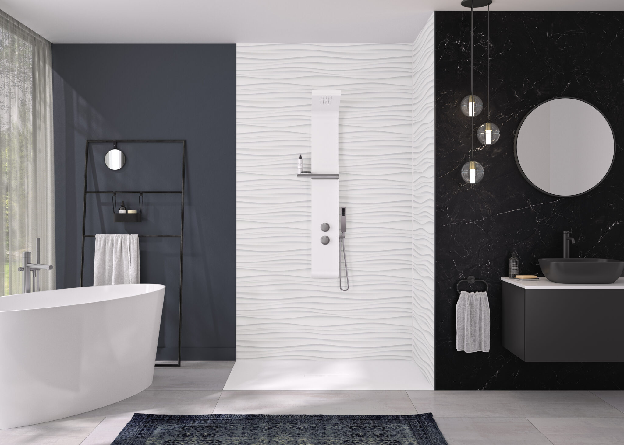 Kinewall White Waves Shower Wall Panel
