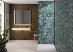 Kinewall Blue/Green Herringbone Bathroom Wall Panel