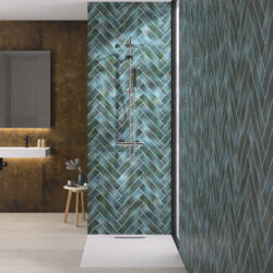 Kinewall Blue/Green Herringbone Bathroom Wall Panel