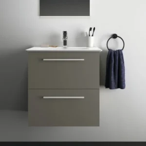 Ideal Standard i.life A 640mm Matt Quartz Grey Wall Hung Vanity Unit with Basin & Basin Wall Fixing Kit - Brushed Chrome