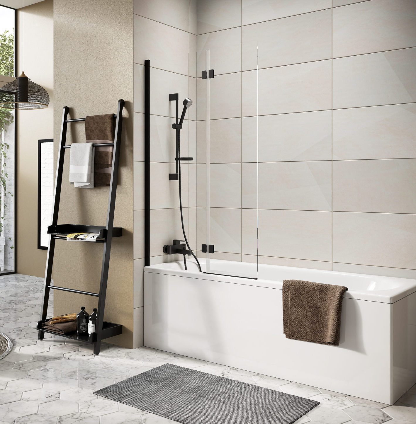 Elijah Teal Matt Black Bath Screen