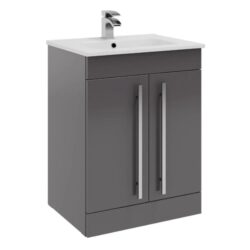 Kartell Purity 600mm Storm Grey Gloss Floorstanding Vanity Unit with Basin