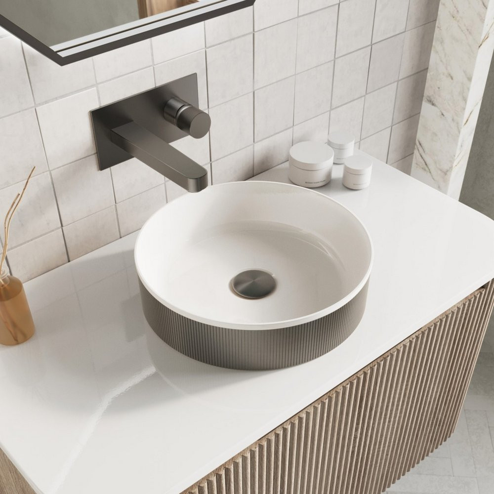Elijah Design Fluted Gunmetal 360mm Countertop Basin