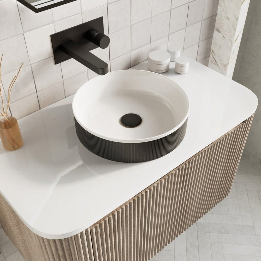 Elijah Design Fluted Matte Black 360mm Countertop Basin