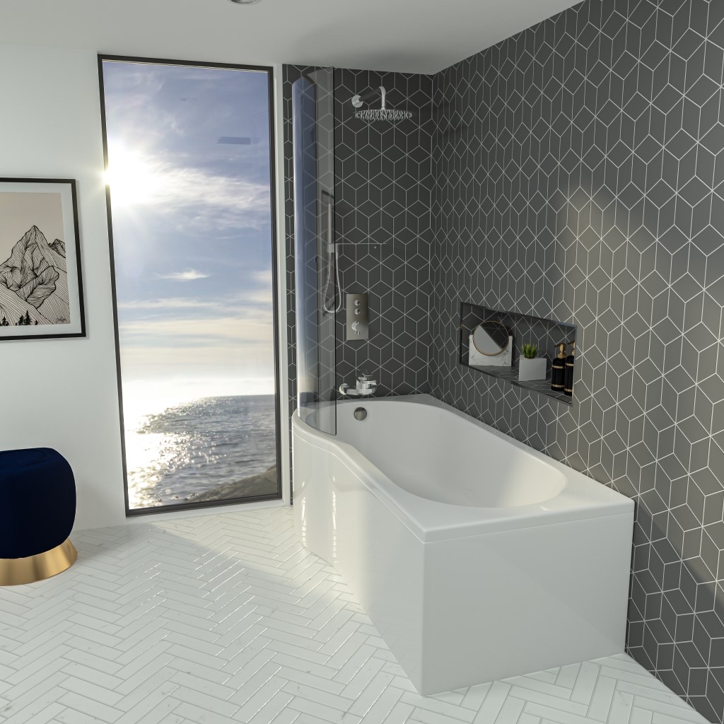 KLB Essential Sigma 1700x850mm Left Hand P Shaped Shower Bath