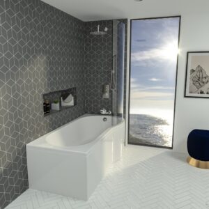 KLB Essential Sigma 1700x850mm Right Hand P Shaped Shower Bath