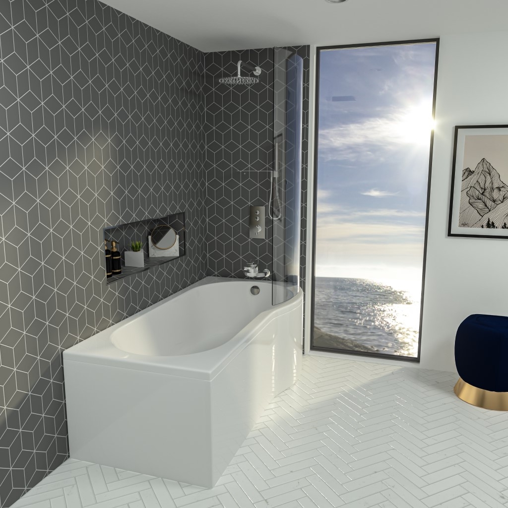 KLB Essential Sigma 1700x850mm Right Hand P Shaped Shower Bath