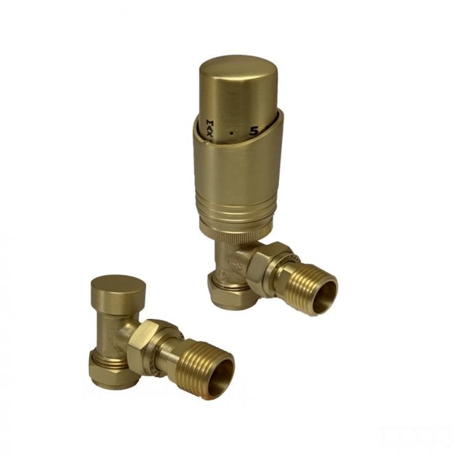 Kartell K-Design Angled Brushed Brass Thermostatic Radiator Valves