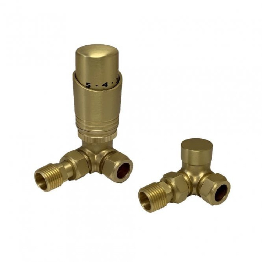 Kartell K-Design Corner Brushed Brass Thermostatic Radiator Valves