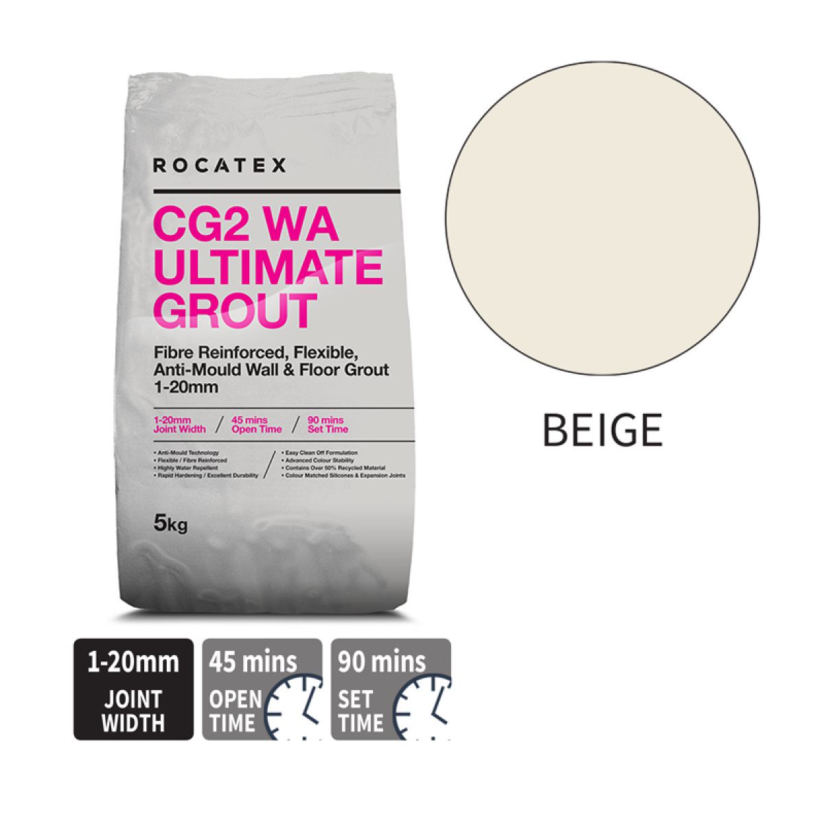 Abacus Rocatex CG2 WA Ultimate Grout 5KG - Beige