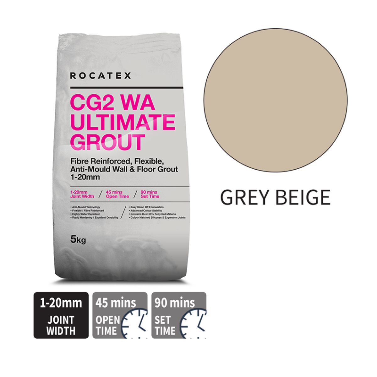 Abacus Rocatex CG2 WA Ultimate Grout 5KG - Grey Beige
