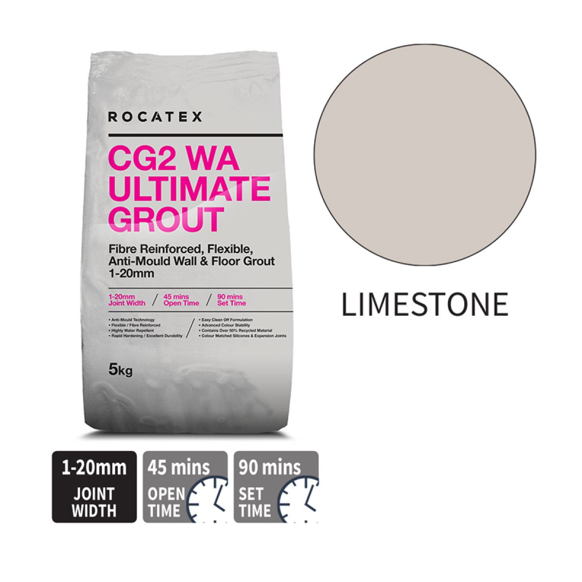 Rocatex CG2 WA Ultimate Grout 5KG - Limestone
