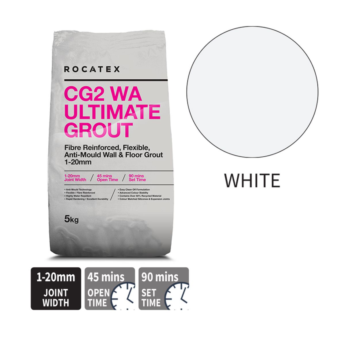 Rocatex CG2 WA Ultimate Grout 5KG - White