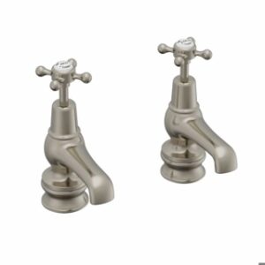 Burlington Claremont Regent Brushed Nickel 3" Spout Basin Pillar Taps