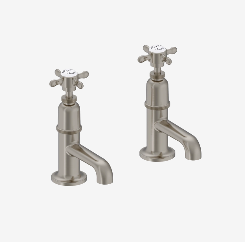 Burlington Guild Standard Brushed Nickel Basin Pillar Taps