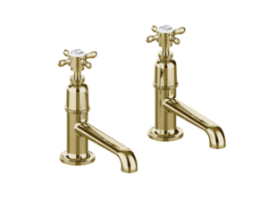 Burlington Guild Long Spout Gold Basin Pillar Taps