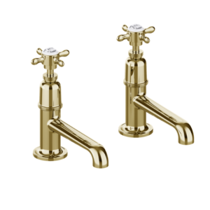 Burlington Guild Long Spout Gold Basin Pillar Taps