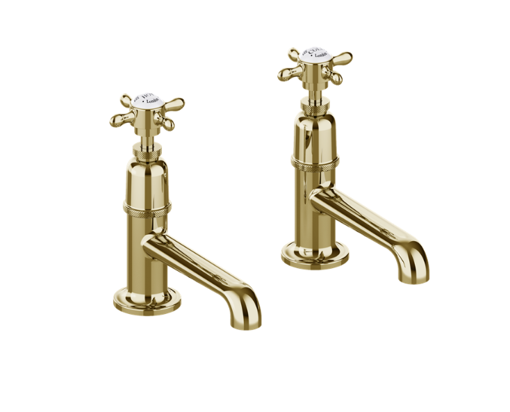 Burlington Guild Long Spout Gold Basin Pillar Taps