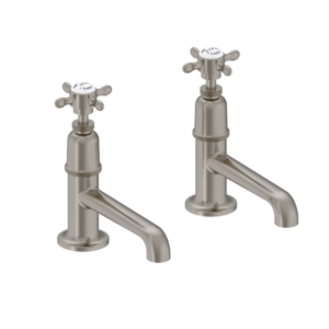 Burlington Guild Long Spout Brushed Nickel Basin Pillar Taps