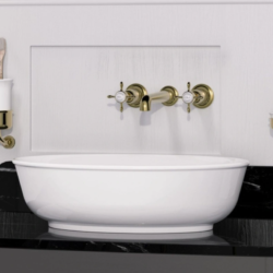 Burlington Guild 3TH Wall Mounted Gold Basin Mixer Tap