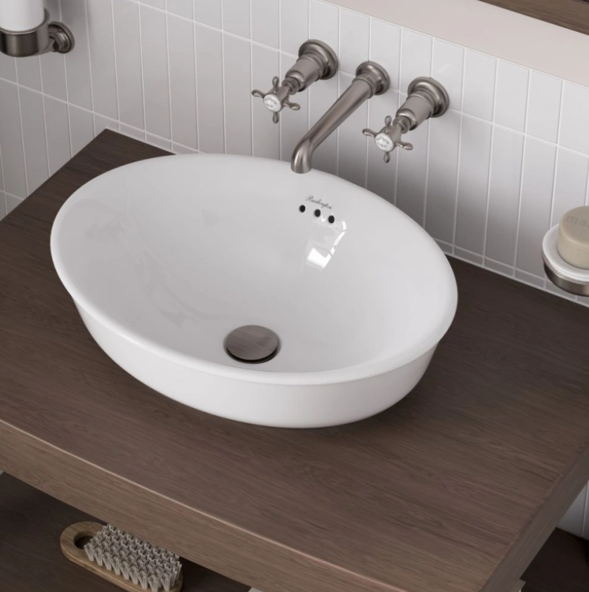 Burlington Guild 3TH Wall Mounted Brushed Nickel Basin Mixer Tap