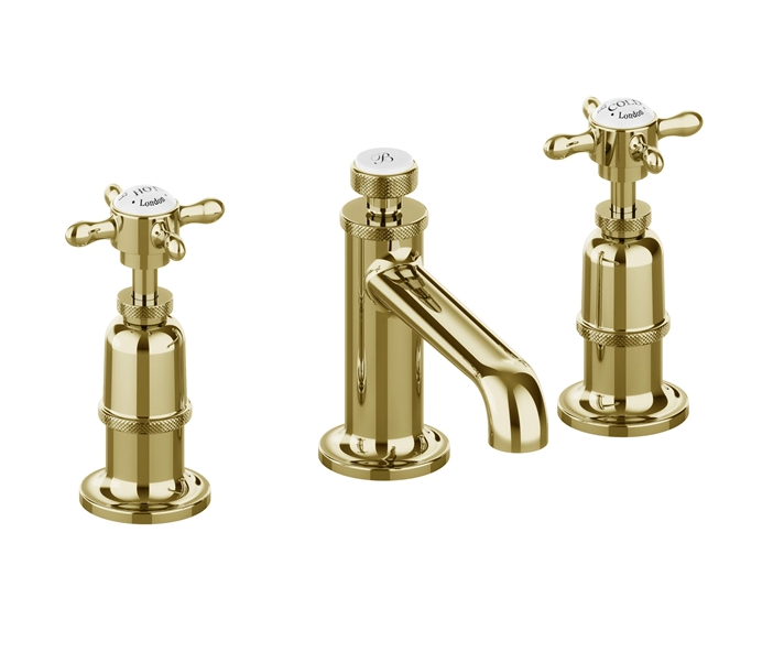 Burlington Guild 3TH Deck Mounted Gold Basin Mixer Tap