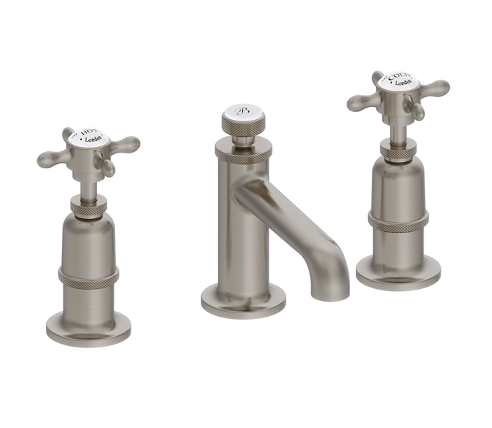 Burlington Guild 3TH Deck Mounted Brushed Nickel Basin Mixer Tap