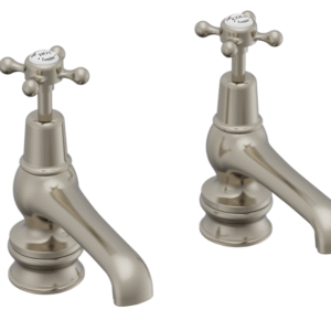 Burlington Claremont Regent Brushed Nickel 5" Spout Basin Pillar Taps