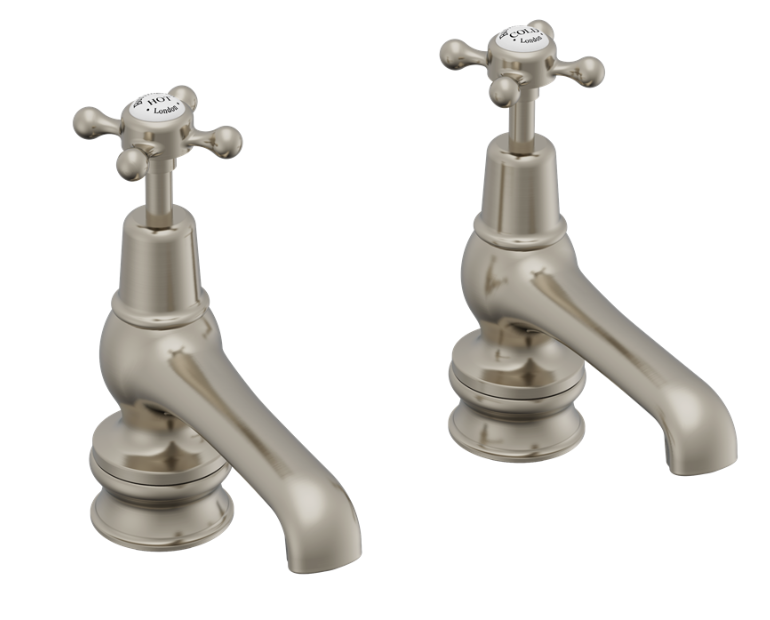 Burlington Claremont Regent Brushed Nickel 5" Spout Basin Pillar Taps