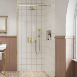Burlington Guild Gold Square Thermostatic Concealed Shower Set 3