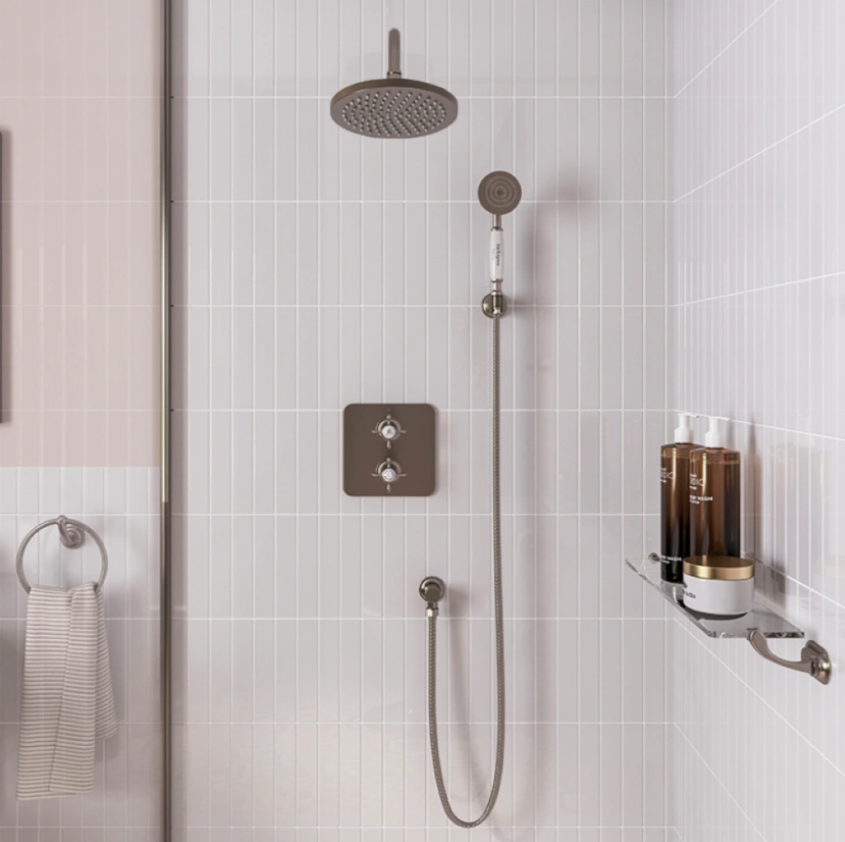Burlington Guild Brushed Nickel Square Thermostatic Concealed Shower Set 3
