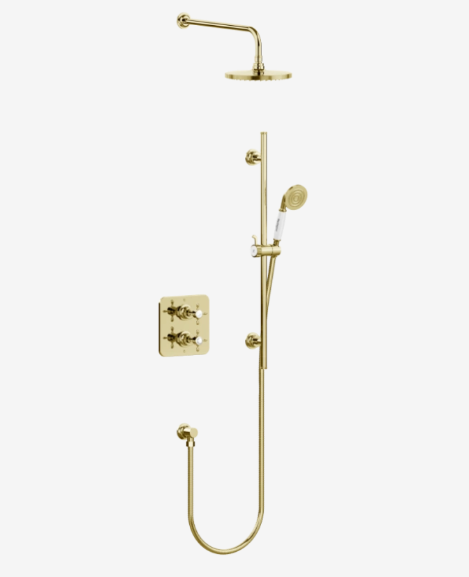 Burlington Guild Gold Square Thermostatic Concealed Shower Set 4