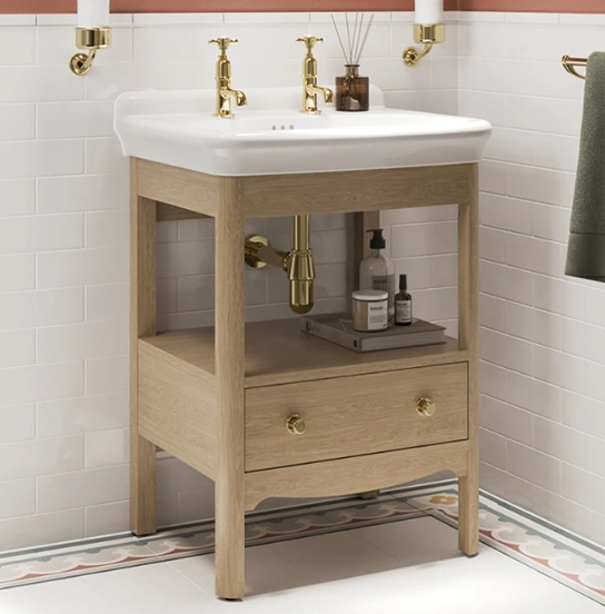 Burlington Guild Light Oak Floorstanding Vanity Unit with 560mm 2TH Basin